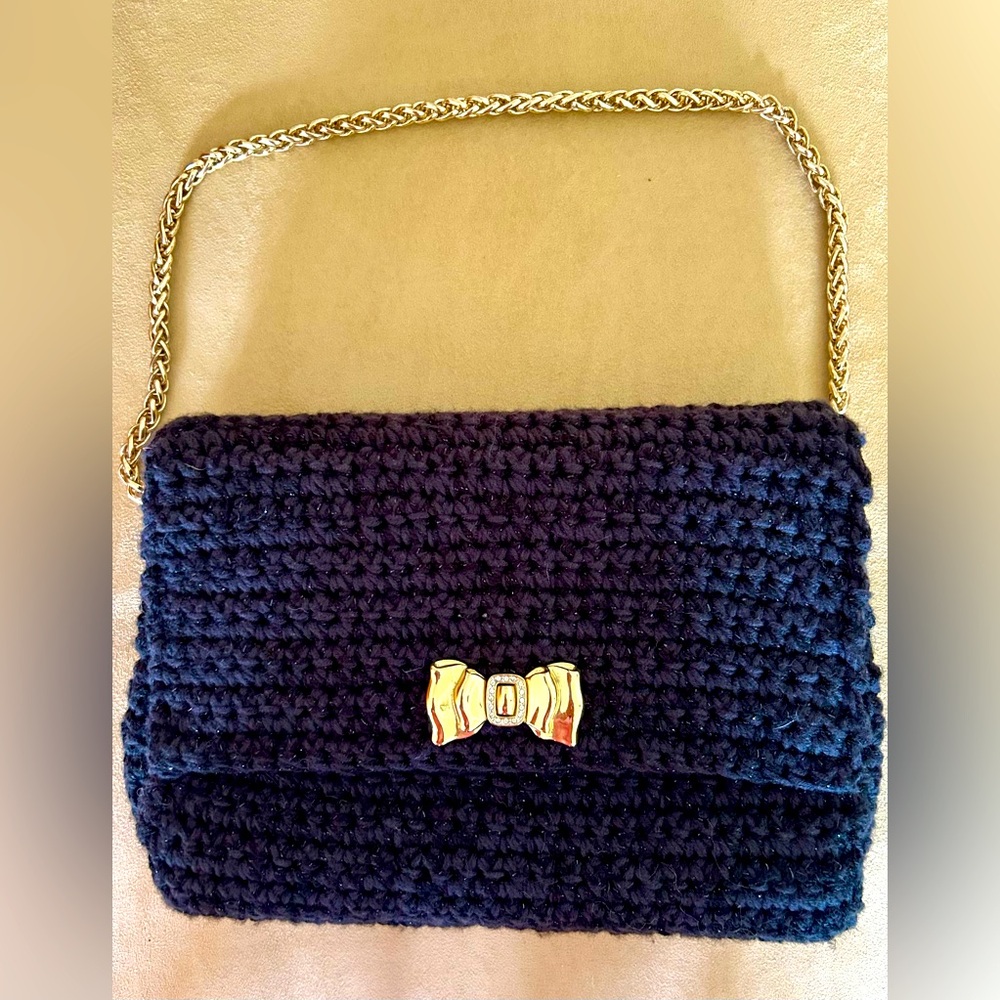 Hand Crochet Faux Channel Shoulder Handbag